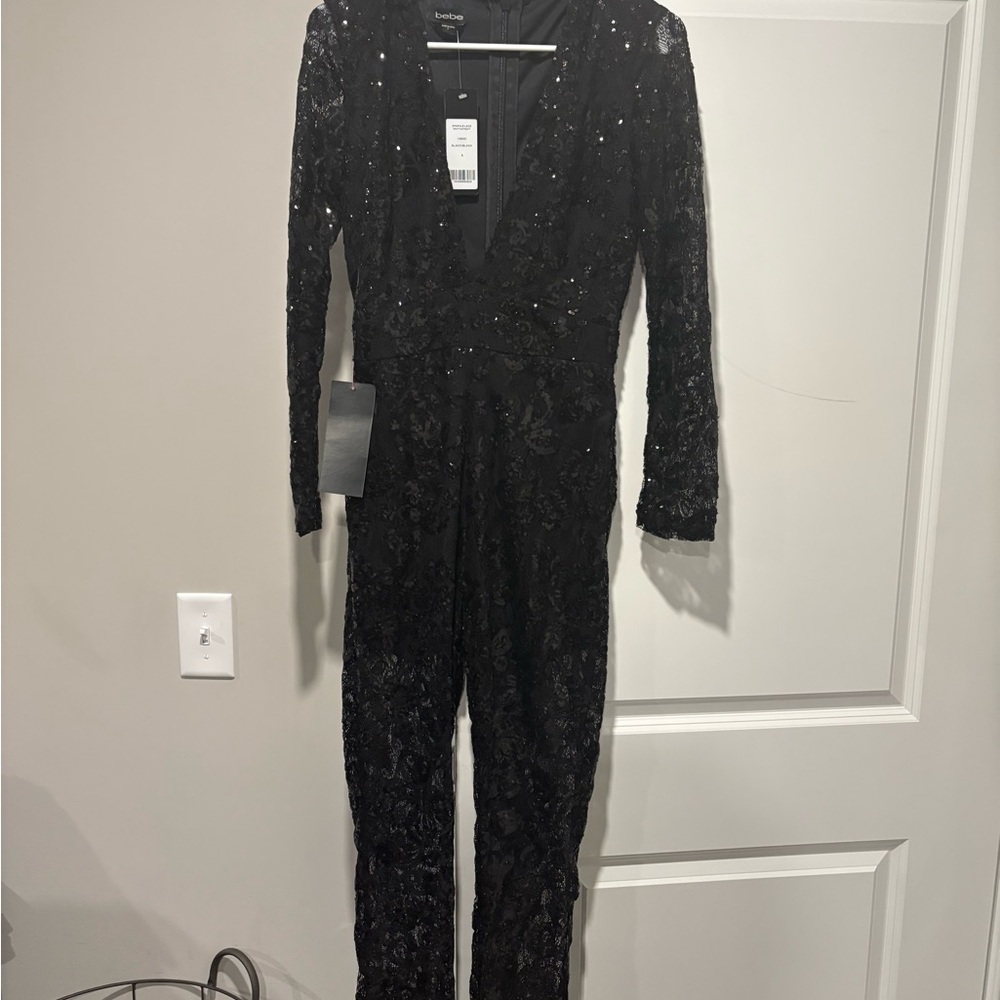 Bebe SPARKLE LACE KNIT CATSUIT Size Small